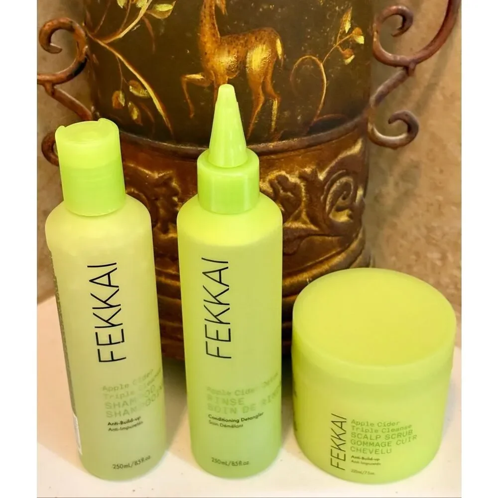 FEKKAI -NWT 3-Piece Apple Cider Detox Hair Care Products/Shampoo,  Rinse & Scrub